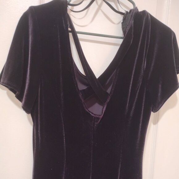 Vintage-Style Velvet Column Dress | Blackberry Purple | Strappy Back | Size 10 - Picture 6 of 8